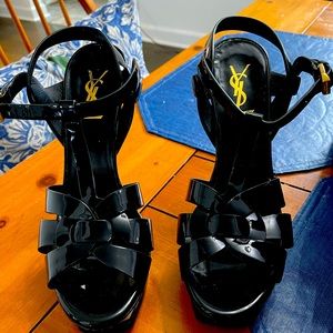 YSL TRIBUTE HEELS BLACK PATENT LEATHER